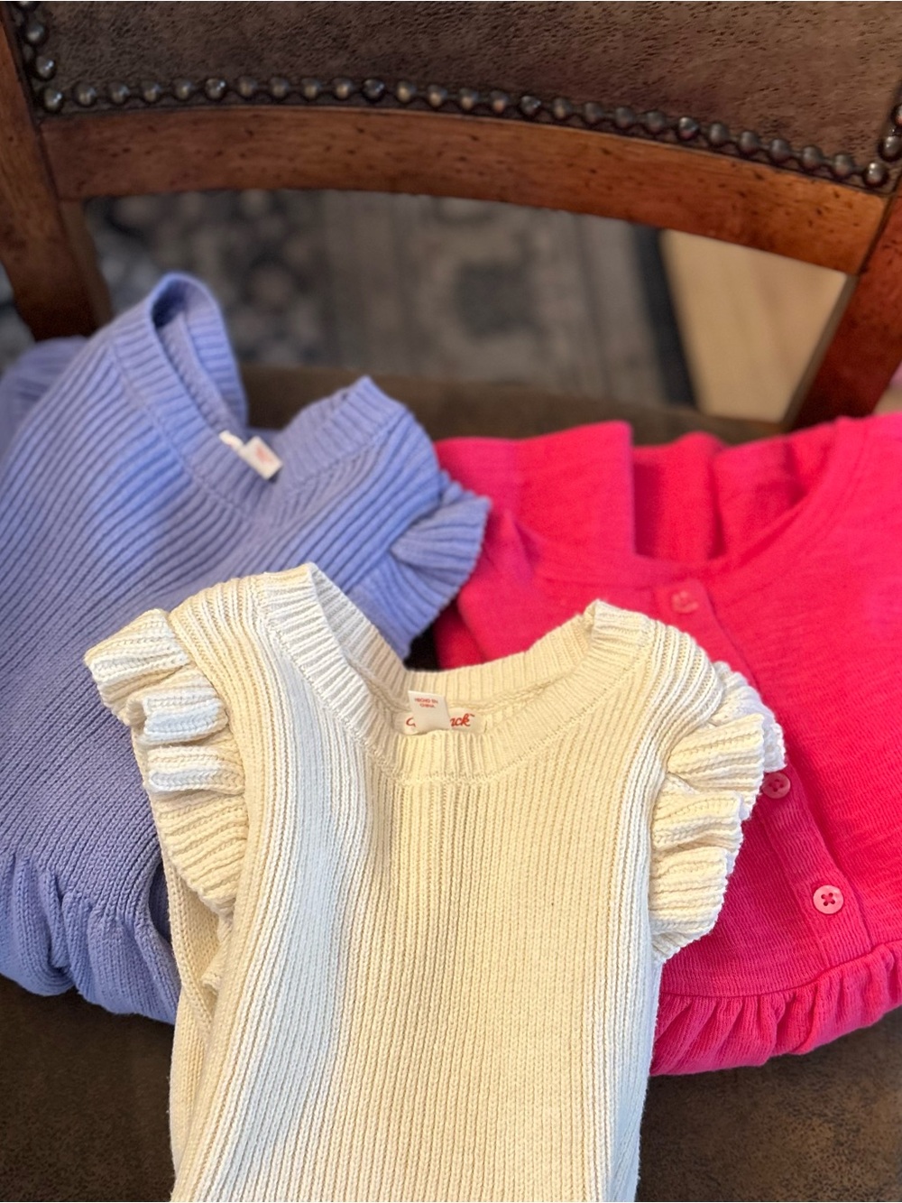 Cat & Jack Ruffle Sleeve Knit Top - Cream, Lavender & Pink